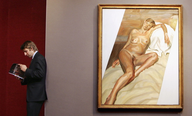 Obraz Luciana Freuda "Naked Portrait" przedstawiający Kate Moss na aukcji Christie's - 29.10.2004, Londyn, UK