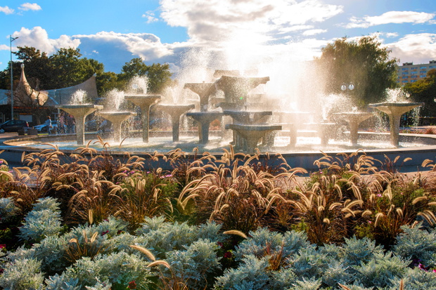 Water sparks in fountain at Kosciuszki square in Gdynia, Poland