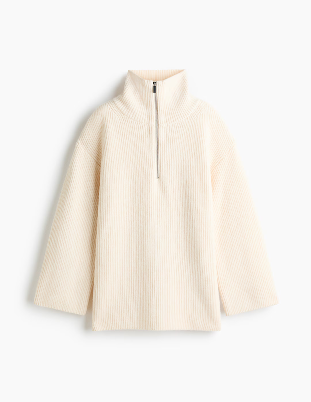 Długi sweter z suwakiem u góry, H&M