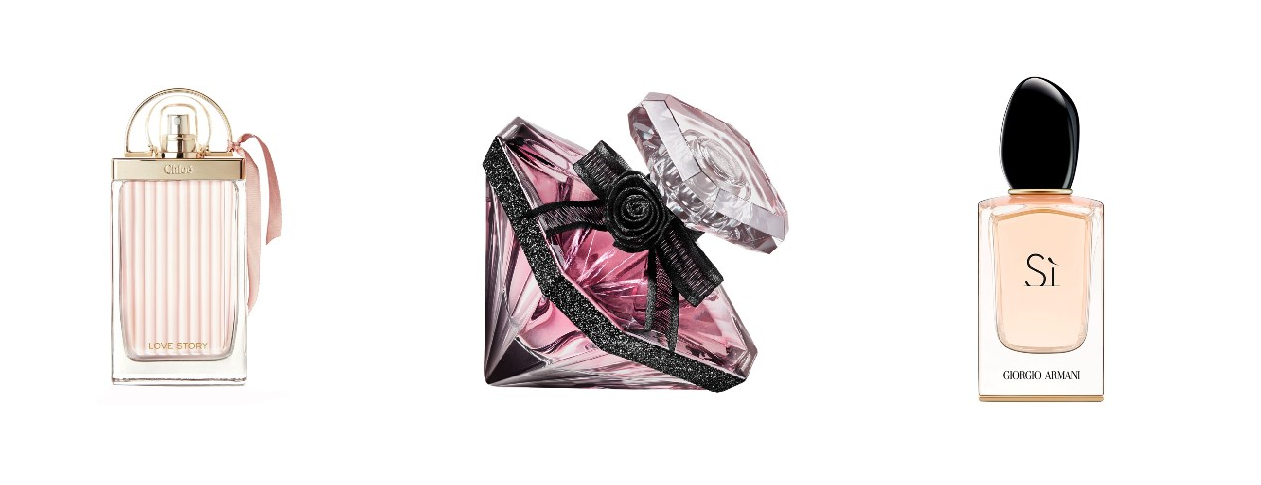 zbiór perfum: Armani Si, Lancome Tresor i Chloe Love Story