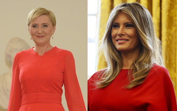 Agata Duda i Melania Trump w czerwonych sukienkach