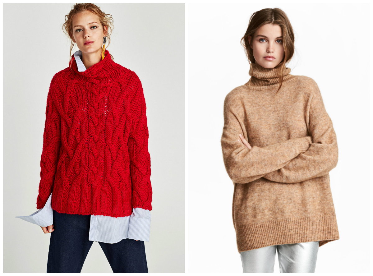 czerwony sweter beżowy sweter z golfem