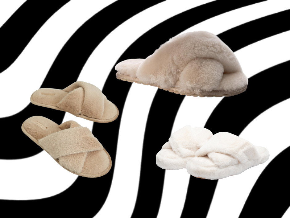 modne buty 2021 – kapcie z futerkiem