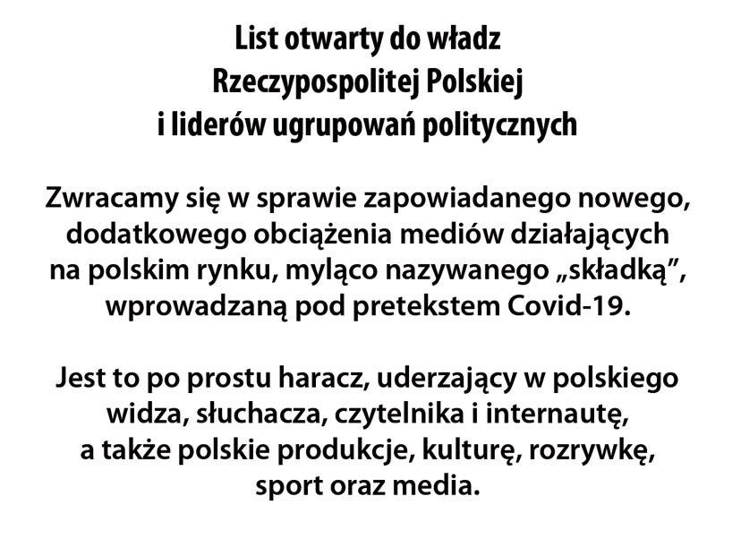 List otwarty do władz Rzeczypospolitej Polskiej i liderów ugrupowań politycznych
