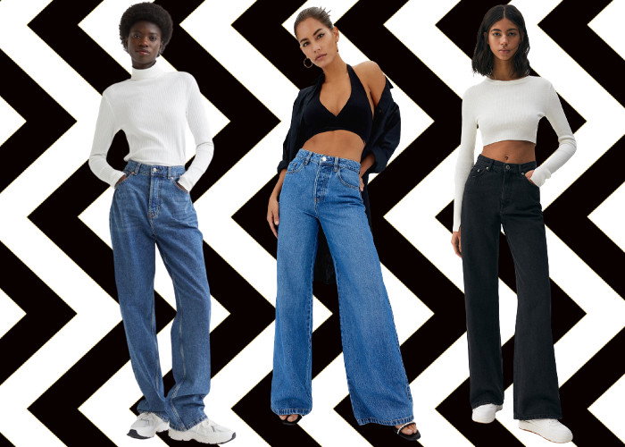 szerokie jeansy na jesień 2022 H&M Bershka Stradivarius