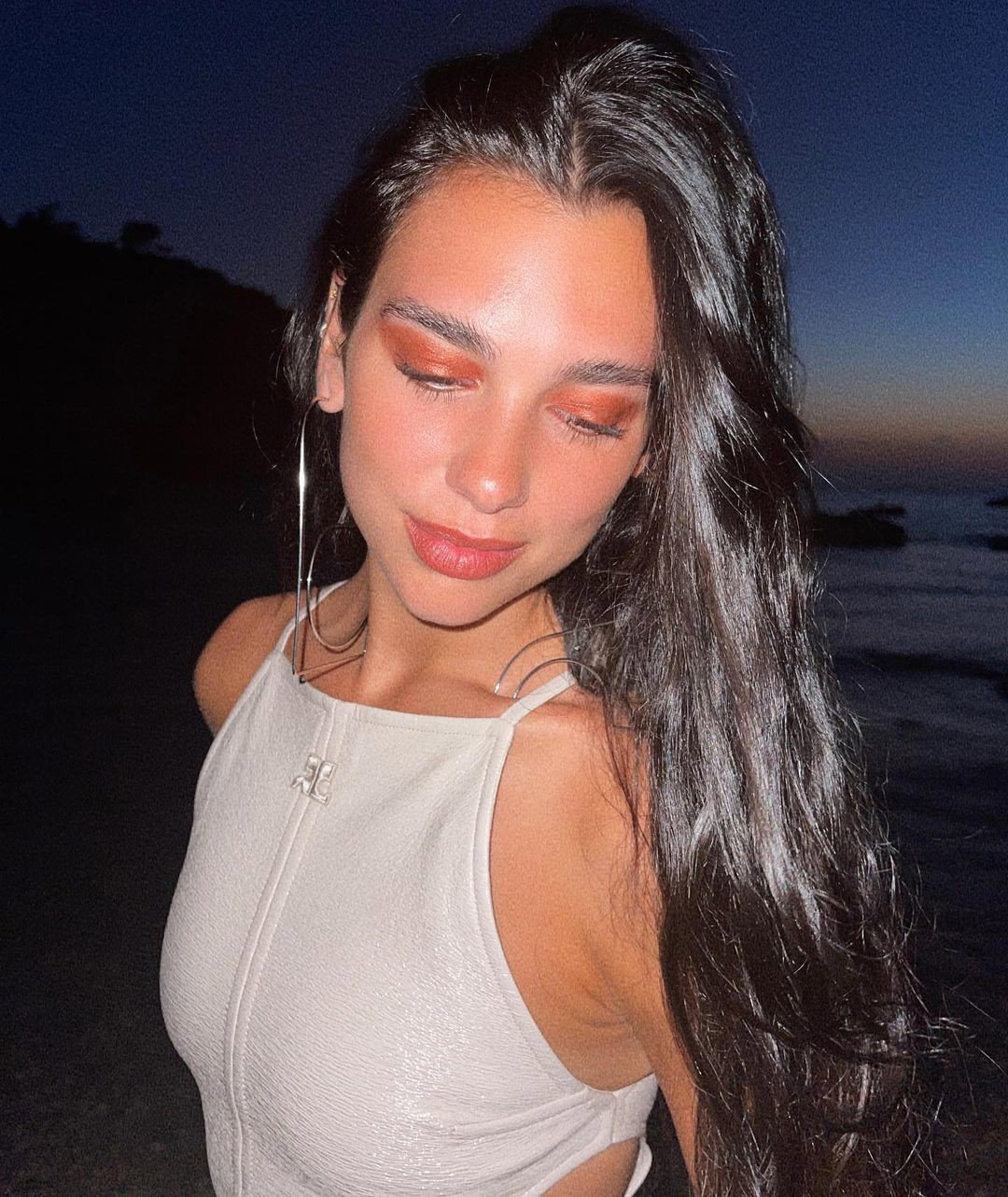 Dua Lipa w miedzianym makijażu