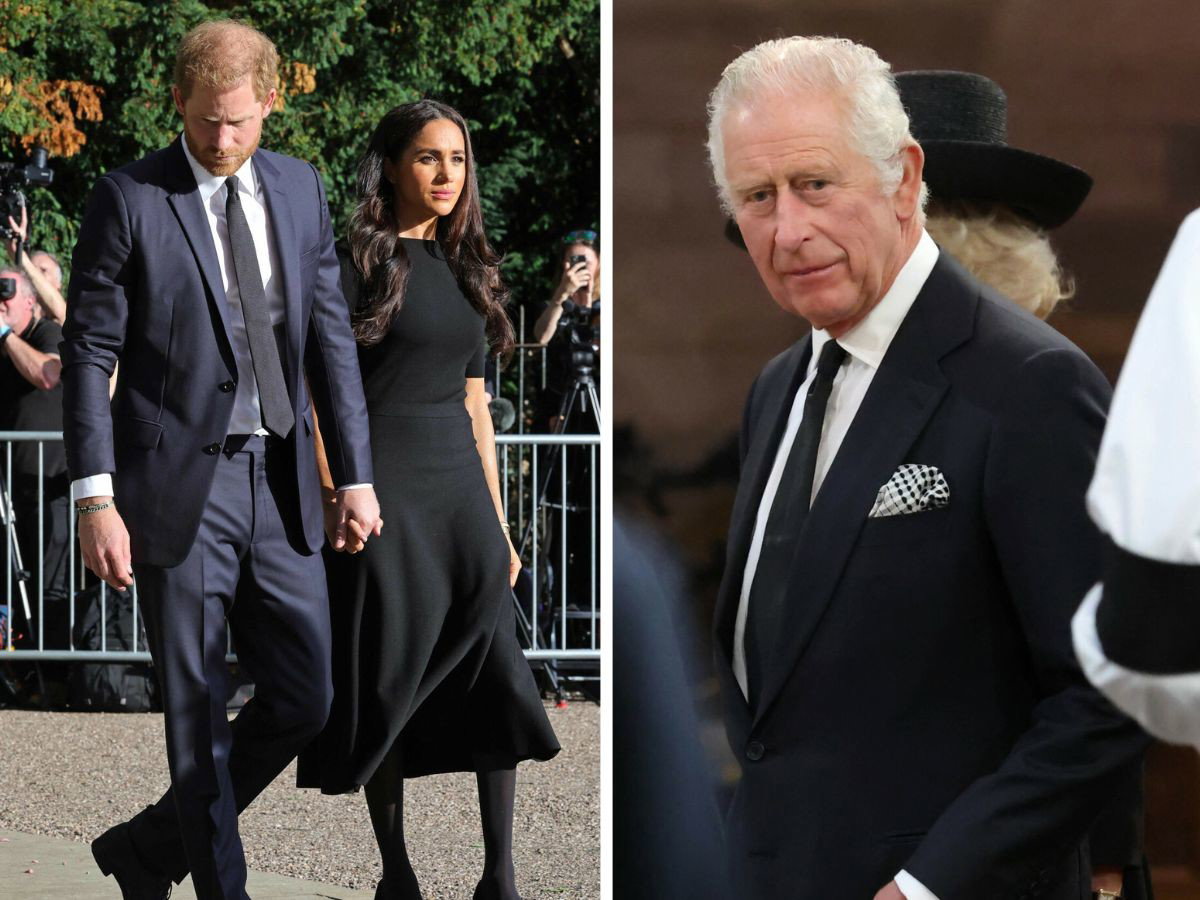 Król Karol III książę Harry i Meghan Markle spotkali się