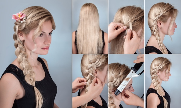 hairstyle braid with natural flowers tutorial