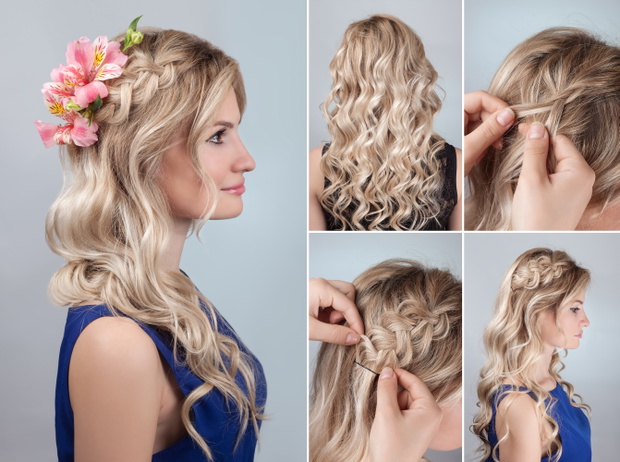 hairstyle braid with fresh flowers tutorial