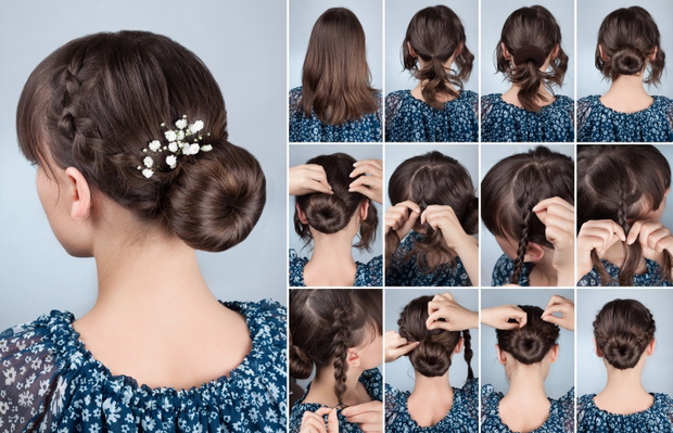 hairstyle bun with braid tutorial