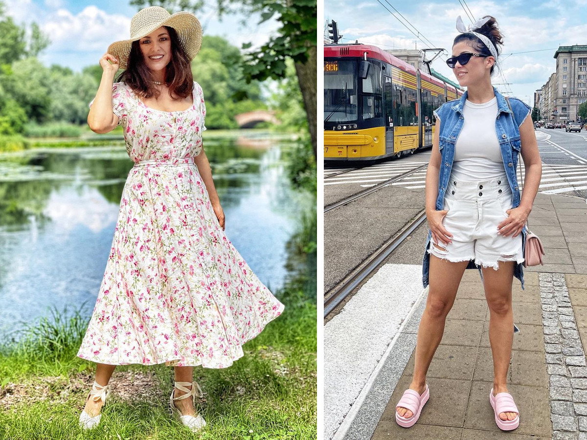 Kasia Cichopek w espadrylach i klapkach na platformie
