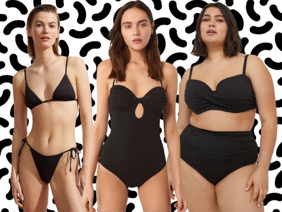 czarne stroje kąpielowe Oysho, Sinsay, H&M