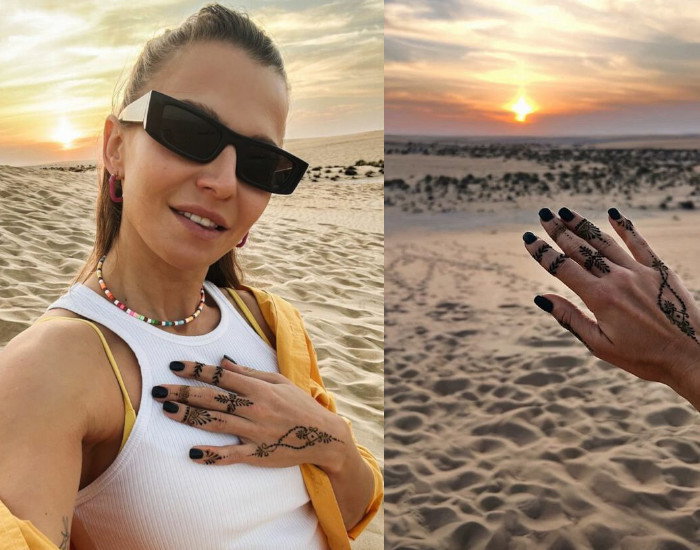 Anna Lewandowska - tatuaż zrobiony w Katarze, czarny manicure