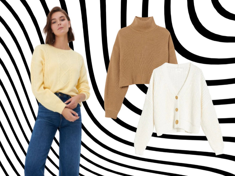 krótkie sweterki na jesień 2021 Sinsay, H&M, Reserved