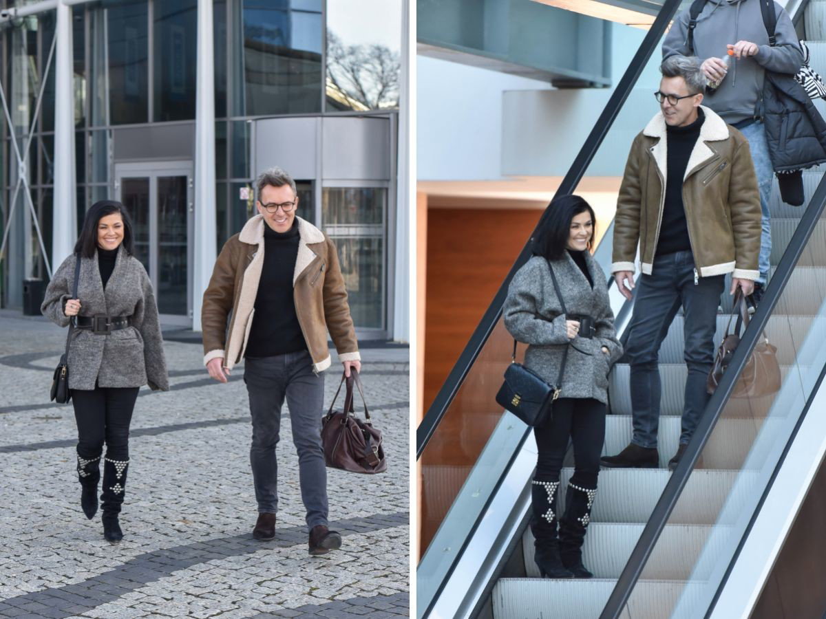 Katarzyna Cichopek i Maciej Kurzajewski w niedzielę przed studiem TVP