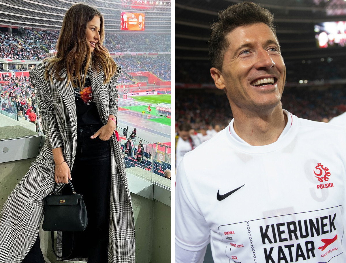 Pocałunek Lewandowskich po meczu