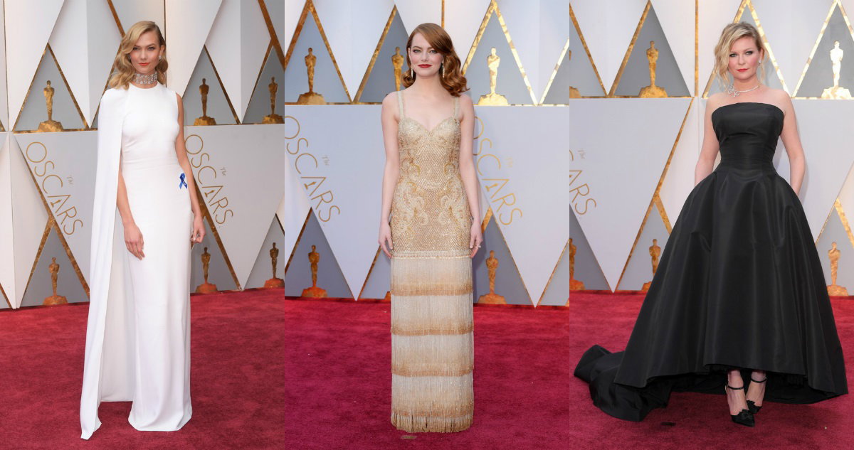 Karlie Kloss, Ema Stone i Kirsten Dunst na czerwonym dywanie podczas gali rozdania Oscarów 2017