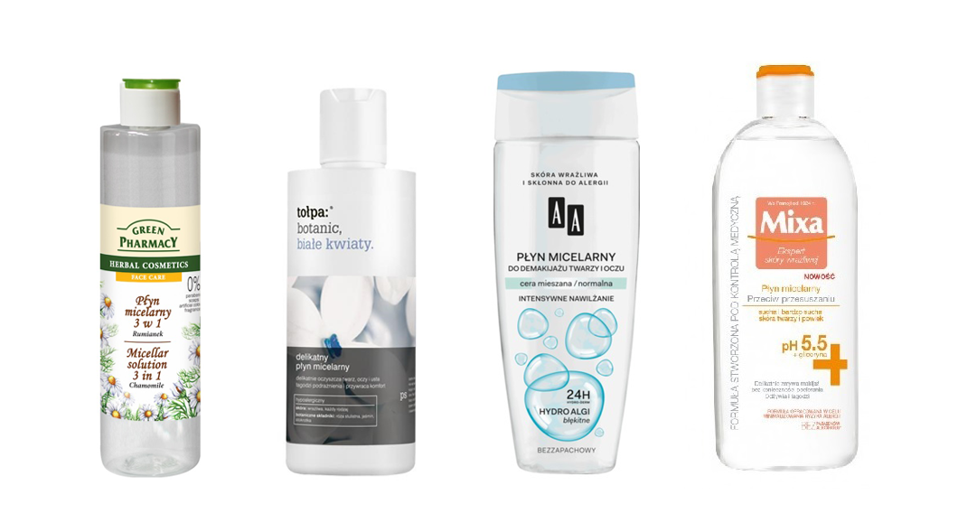 płyny micelarne Green Pharmacy Mixa AA Cosmetics tołpa