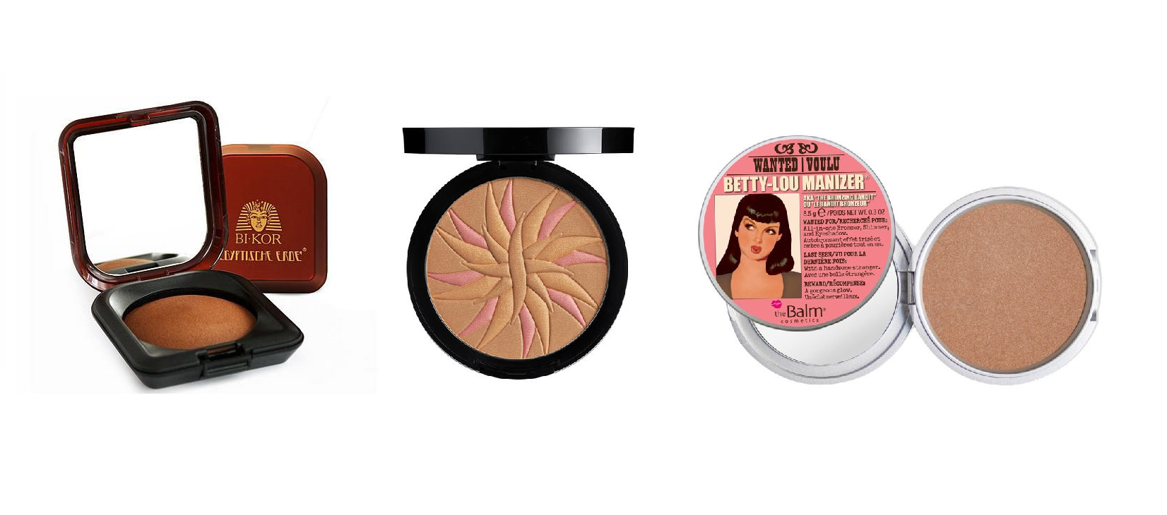 Bronzery do twarzy marki Bikor, Sephora i The Balm