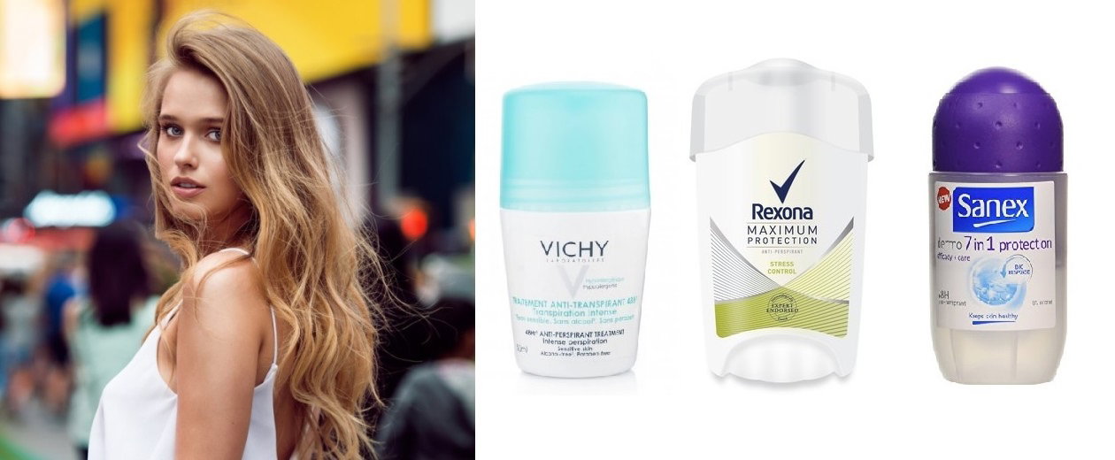 blondynka i antyperspiranty Vichy Rexona Sanex