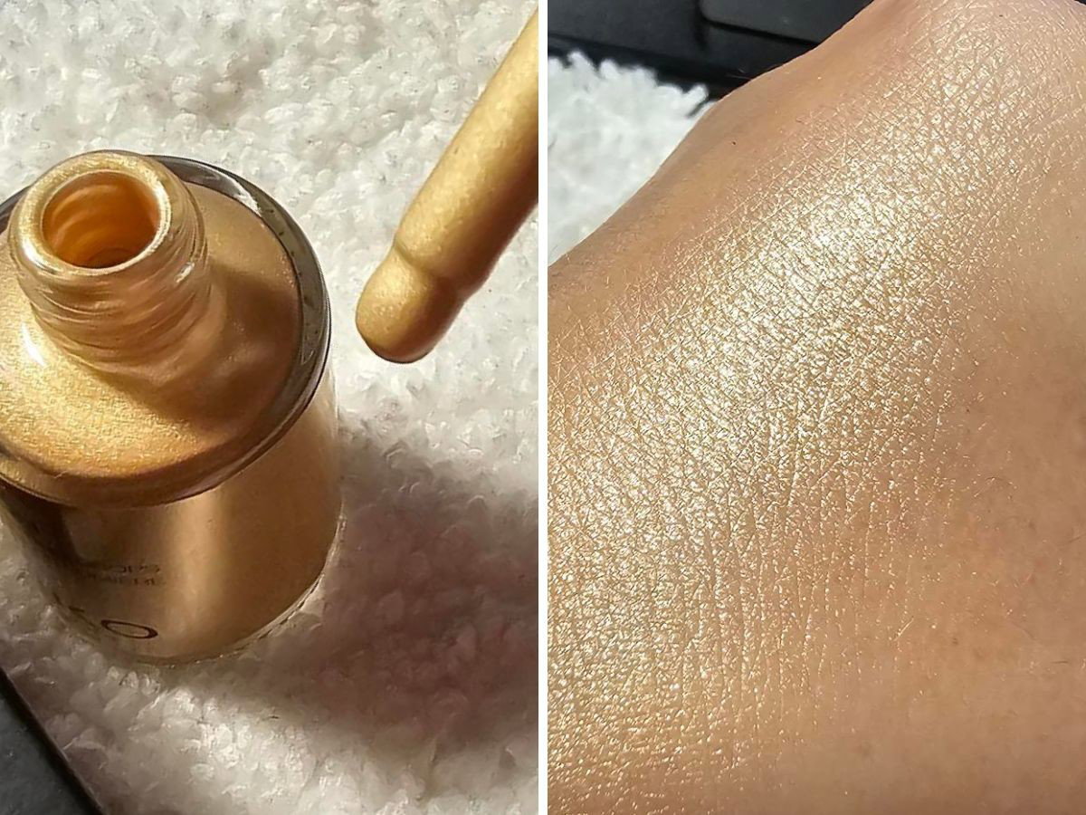 KIKO Milano Glow Fusion Highlighting Drops metaliczny rozświetlacz do twarzy w płynie 03 Gold Mine real photo