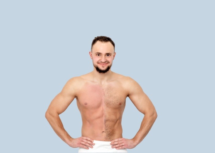 męski tors przed i po depilacji
