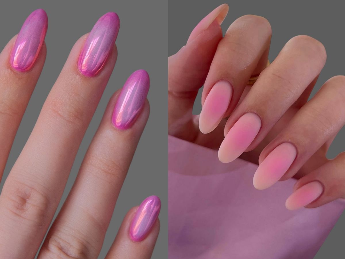 pink aura floral nails