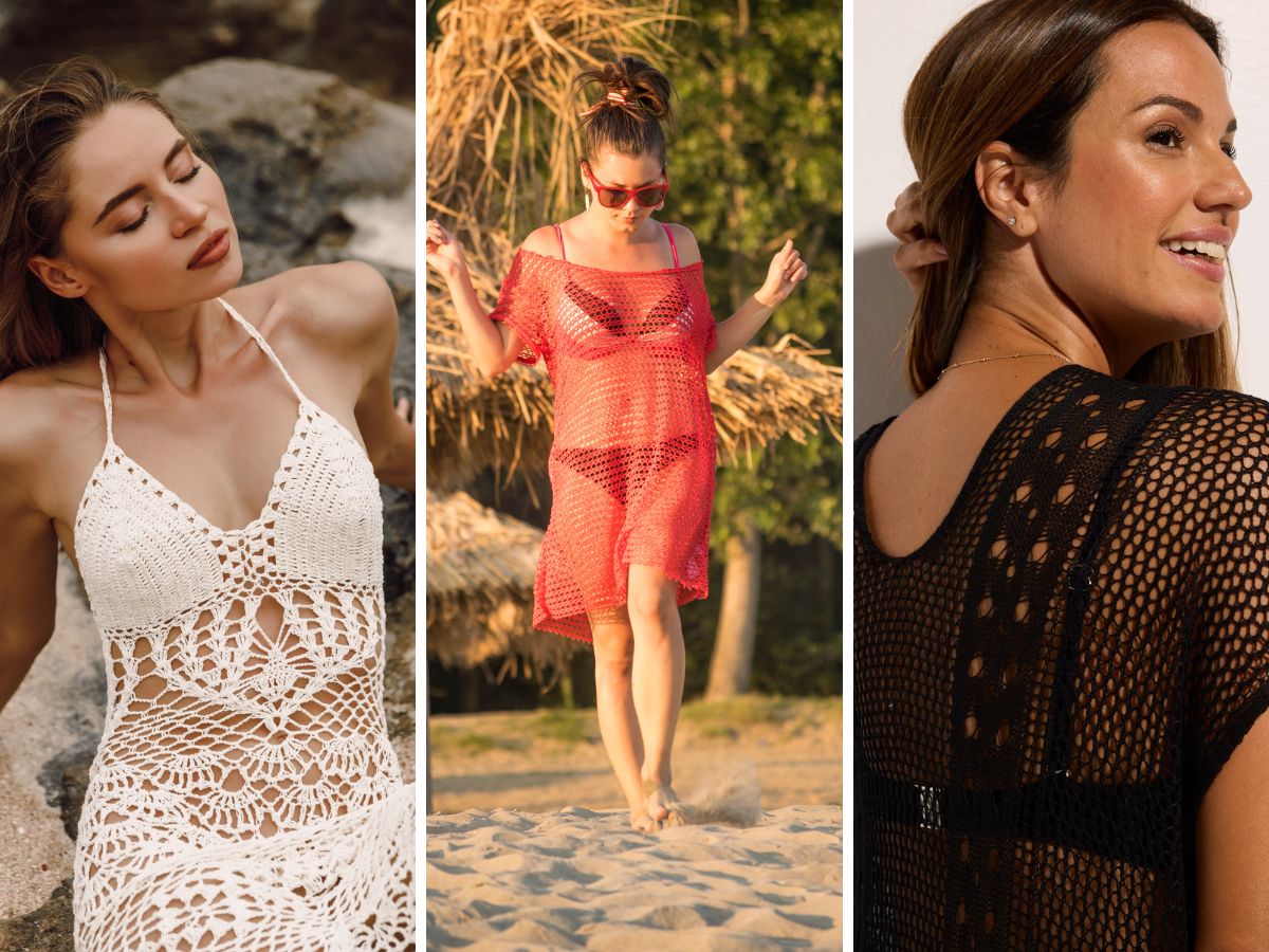 Ta szydełkowa sukienka plażowa z sieciówki to must have do stylizacji na bazie kostiumu kąpielowego. Jest jak naked dress z pokazów mody