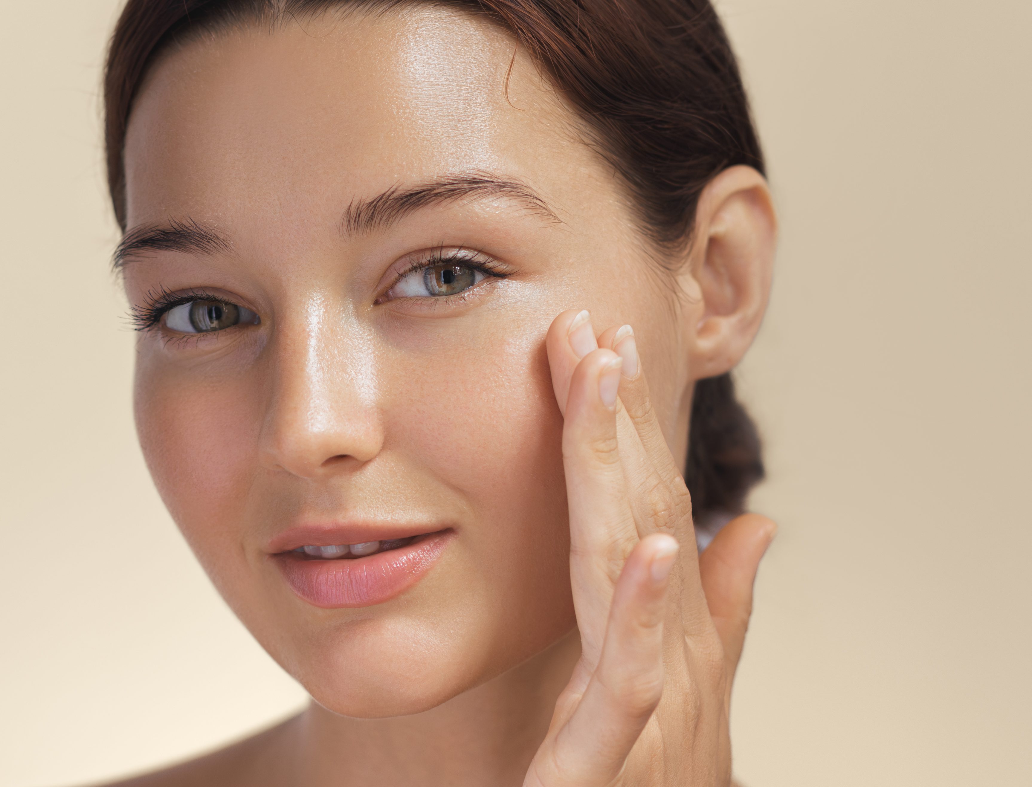 Cosmetics Skin Care Concept Photo Close-up Woman Perfect Face, Hydrated Skin