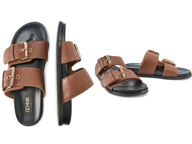 Camelowe klapki skórzane w klimacie Birkenstocków z Lidla