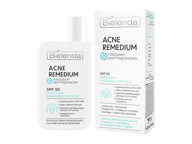 Bielenda Acne Remedium Krem do twarzy, nawilżająco-ochronny, SPF 50