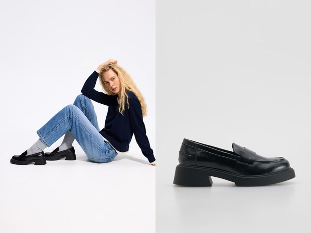 Czarne loafersy na obcasie z Reserved